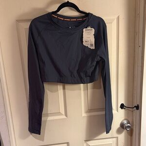 Women's Navy Blue Long Sleeve Crop Top